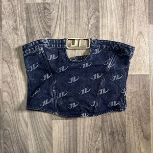 Denim Corset Top with Logo Pattern
